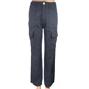 Zara Black Straight Wide Leg High Rise Cargo Trousers Denim Jeans Pants Size 4